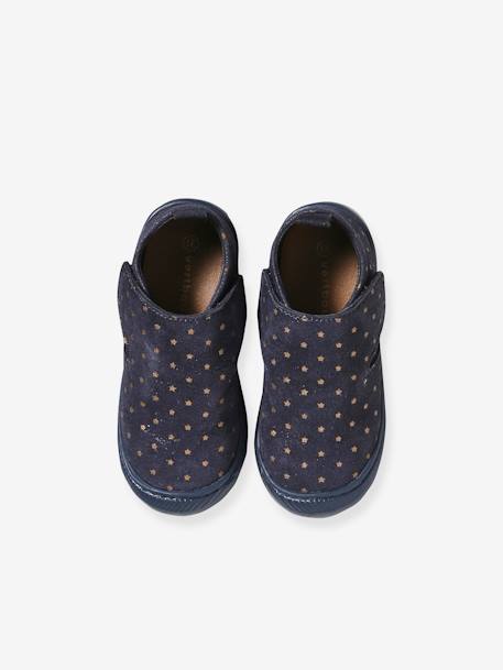 Indoor Shoes in Smooth Leather with Hook-&-Loop Strap, for Babies printed blue 