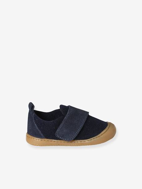 Felt Indoor Shoes with Hook-and-Loop Strap, for Babies navy blue 