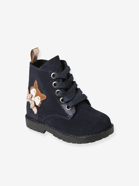 Leather Boots with Laces & Zips for Babies navy blue 