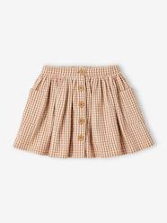 -Gingham Skirt with Buttons
