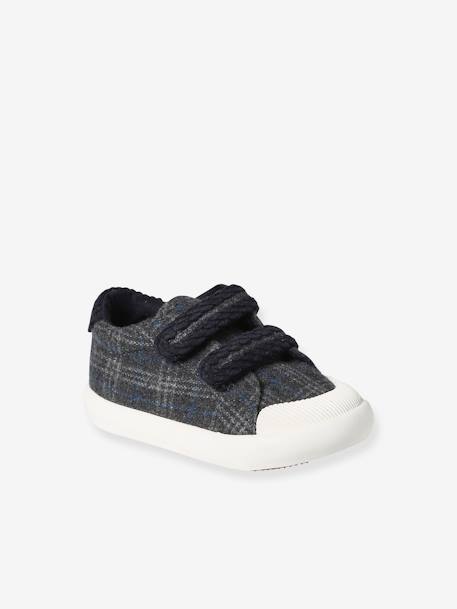 Hook&Loop Textile Trainers for Babies chequered blue+chequered grey 