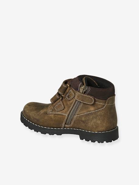 Hook&Loop & Zipped Leather Boots for Children, Designed for Autonomy khaki 