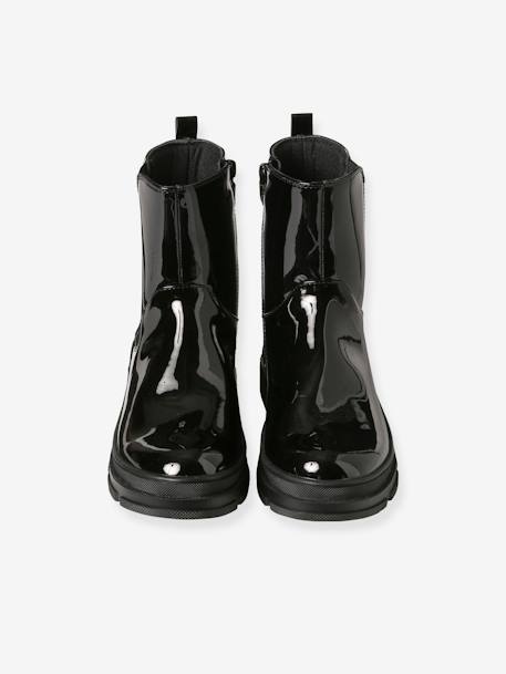 Patent Boots with Zip & Elastic, Junior black 