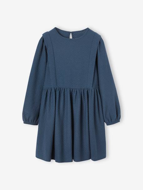 Long Sleeve Dress in Relief Fabric for Girls hazel+navy blue 