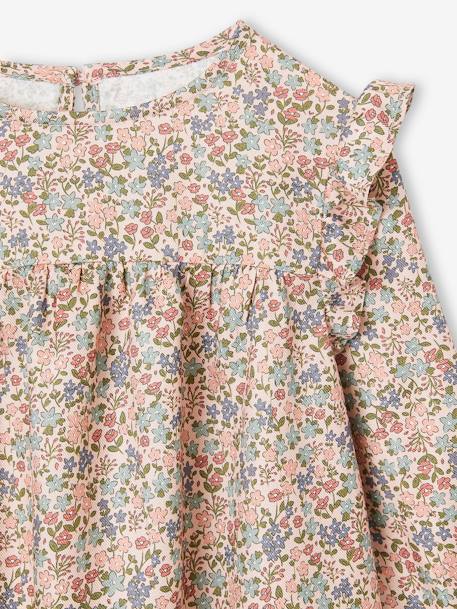 Floral Blouse with Ruffled Sleeves for Girls rosy 