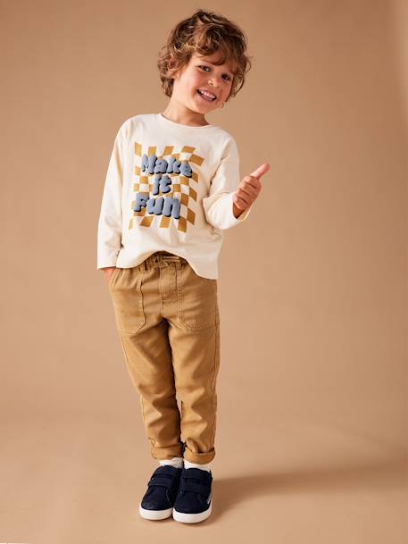 Worker Trousers, Easy to Slip On, for Boys BEIGE MEDIUM SOLID WITH DECOR+grey blue+lichen+night blue 