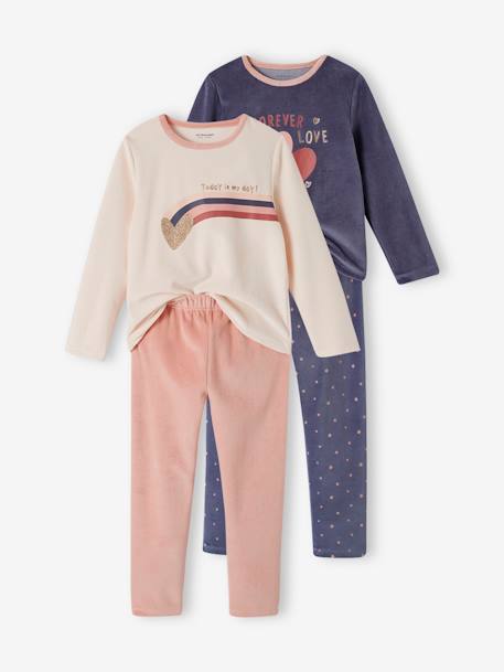 Pack of 2 'Love' Pyjamas in Velour for Girls old rose 