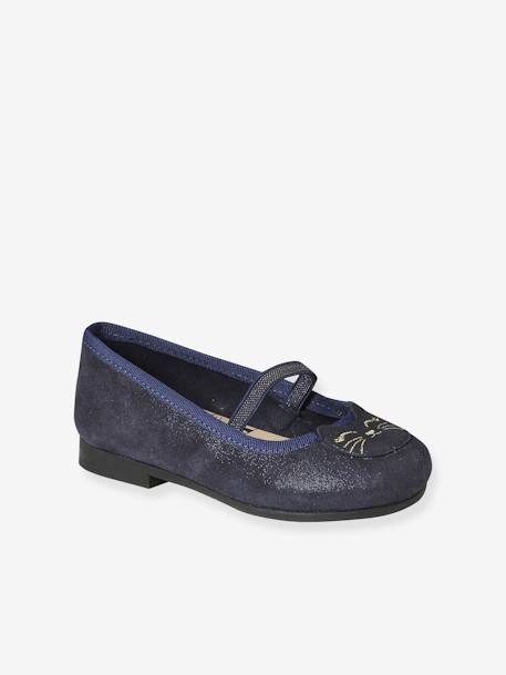 Leather Ballerina Pumps with Glitter for Girls, Designed for Autonomy navy blue 
