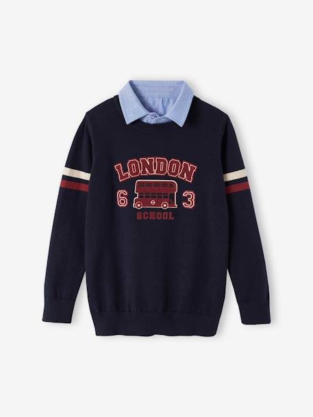 London Jumper with Chambray Shirt Collar for Boys ink blue 
