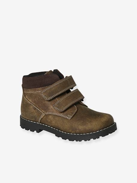 Hook&Loop & Zipped Leather Boots for Children, Designed for Autonomy khaki 