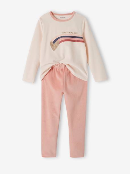 Pack of 2 'Love' Pyjamas in Velour for Girls old rose 