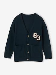 Boys-Cardigans, Jumpers & Sweatshirts-V-Neck Cardigan with Bouclé Numbers Animation for Boys