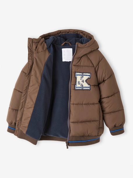 College-Style Padded Jacket with Polar Fleece Lining for Boys chocolate+fir green+navy blue 