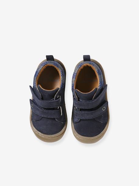 Pram Shoes in Soft Leather with Hook&Loop Strap, for Babies, Designed for Crawling blue+electric blue+navy blue 