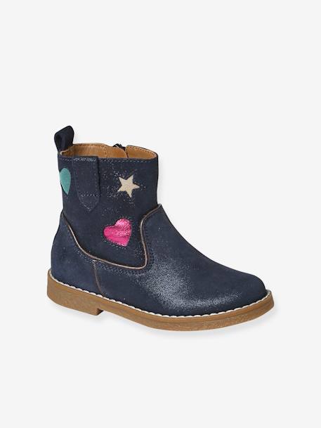 Leather Boots for Girls, Designed for Autonomy gold+navy blue 