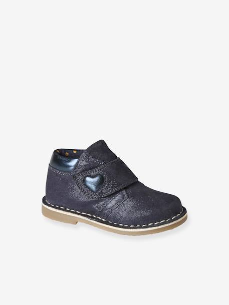 Boots in Iridescent Leather with Hook & Loop Strap, for Babies navy blue 