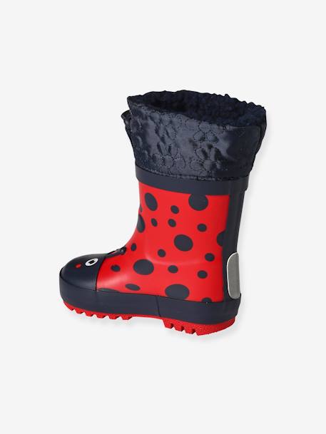 Printed Natural Rubber Wellies with Fur Lining, for Babies red 