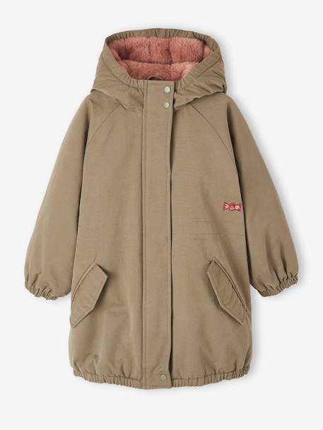 Hooded Parka with Faux Fur Lining for Girls - khaki, Girls