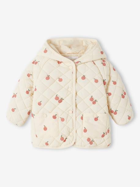 Padded Jacket with Hood, for Babies ecru+green 