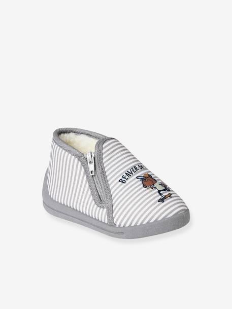Printed Fabric Indoor Shoes with Zip, for Babies striped grey 