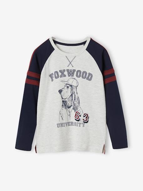 Top with Dog Animation Badge & Long Raglan Sleeves for Boys navy blue 
