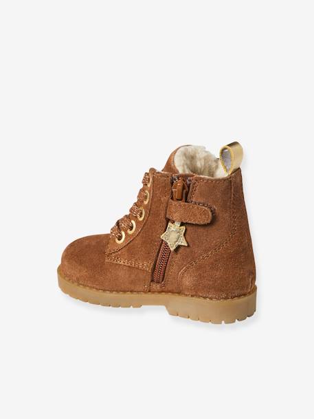Furry Leather Boots with Laces & Zips for Babies camel 