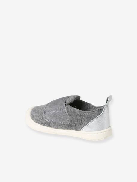 Felt Indoor Shoes with Hook-and-Loop Strap, for Babies marl grey 