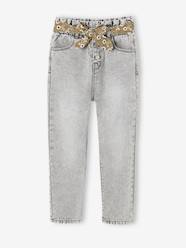Girls-Jeans-Paperbag Jeans + Floral Belt, for Girls