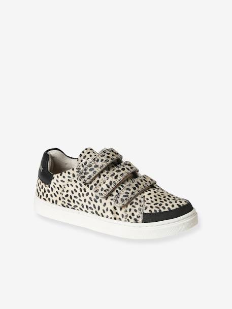 Hook-and-Loop Trainers in Fancy Leather for Girls printed beige 