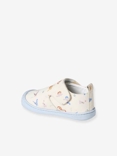 Indoor Shoes in Smooth Leather with Hook-&-Loop Strap, for Babies grey blue 