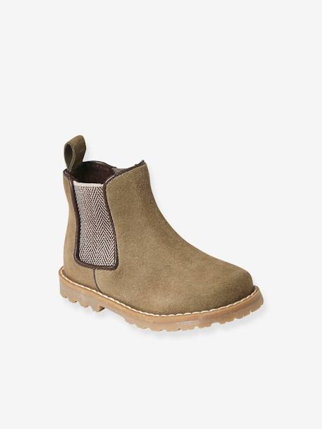 Leather Boots with Zip & Elastic for Babies khaki 