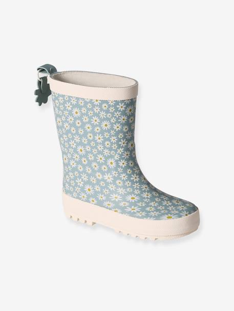 Printed Natural Rubber Wellies for Children, Designed for Autonomy printed blue 