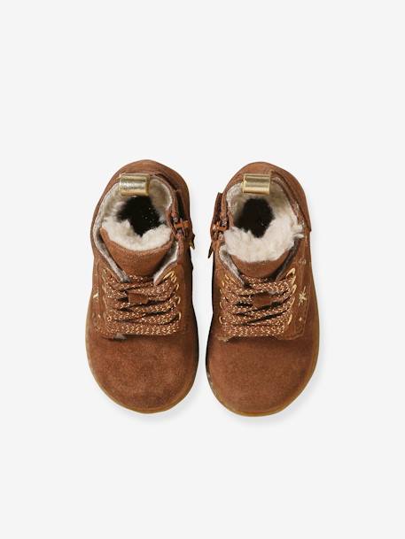 Furry Leather Boots with Laces & Zips for Babies camel 