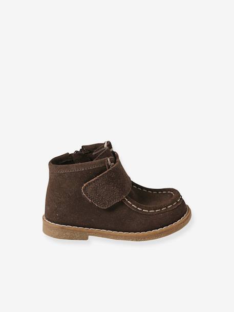 Leather Ankle Boots with Hook&Loop & Zips for Babies brown 