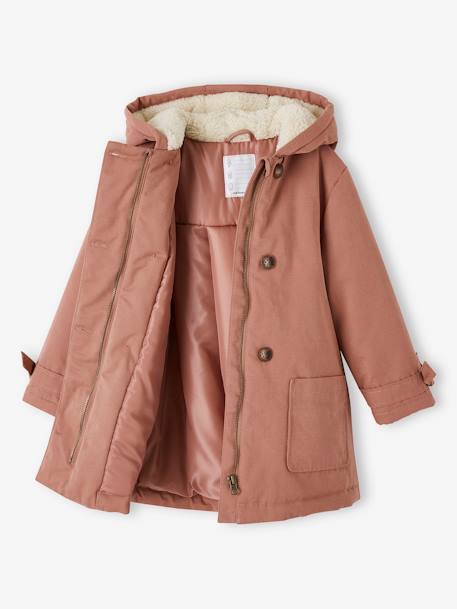 Hooded Parka in Chic Peachskin Effect Fabric for Girls dusky pink+navy blue 