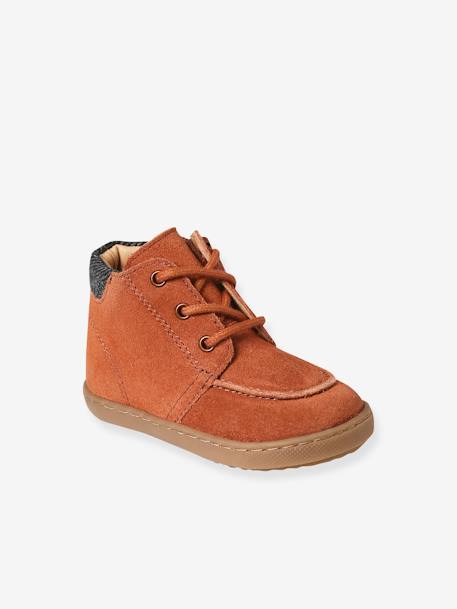 Leather Ankle Boots with Laces & Zips for Babies rust 
