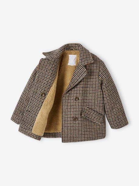 Coat in Woollen Checks & Sherpa Lining for Girls chequered beige 