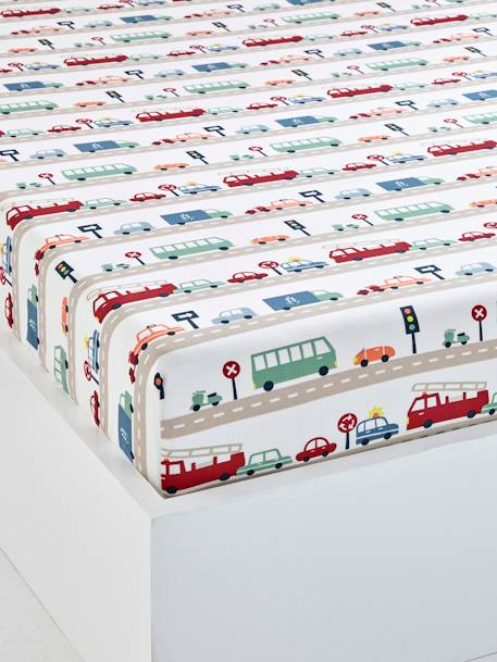 Children's Fitted Sheet, Auto City Theme Beige/Print 