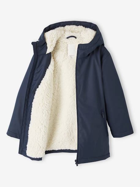 Raincoat with Hood & Sherpa Lining for Boys night blue 