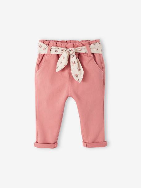 Trousers with Fabric Belt for Babies old rose 