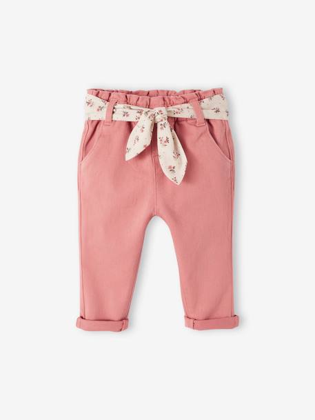 Trousers with Fabric Belt for Babies Green+old rose 