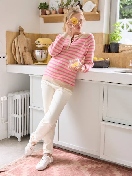 Striped Grandad-Style Jumper, for Maternity & Nursing rose beige 
