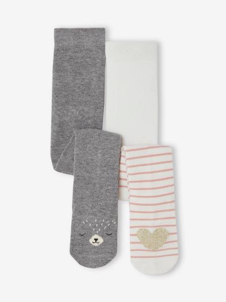 Pack of 2 Pairs of Tights, Hearts/Animals, for Baby Girls slate grey 