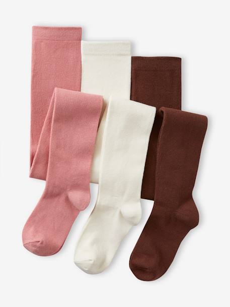 Pack of 3 Pairs of Tights for Girls BLUE DARK TWO COLOR/MULTICOL+dusky pink+Grey+Light Yellow+mustard 