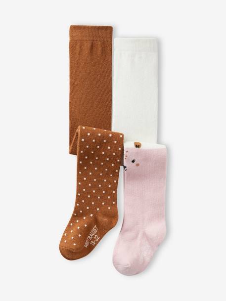 Pack of 2 Pairs of Tights, Dots/Animal, for Baby Girls hazel 