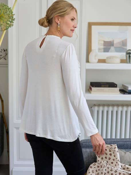Blouse with Broderie Anglaise Ruffles for Maternity ecru 