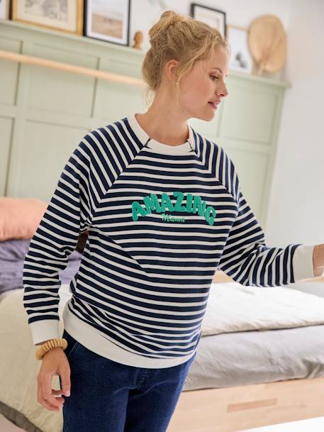 Striped Fleece Sweatshirt, Maternity & Nursing Special navy blue 