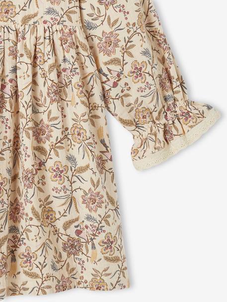 Floral Cotton Gauze Dress for Girls printed beige 