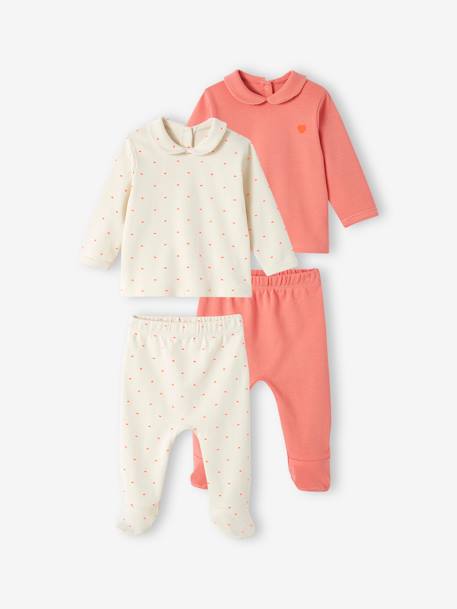 Pack of 2 Heart Sleepsuits in Interlock Fabric for Babies ecru 