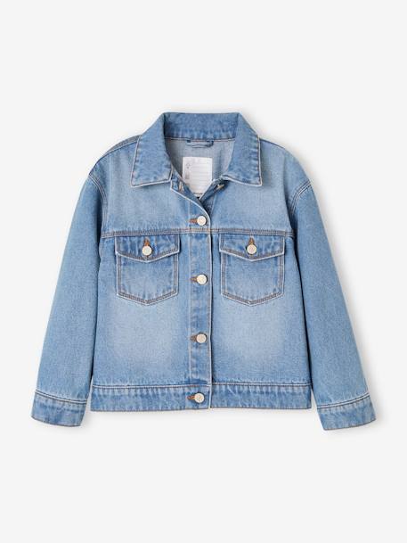 Denim Jacket with Pop Flowers Animation on the Back for Girls stone 